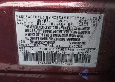 2023 Nissan Sentra Sv Xtronic Cvt z USA, uszkodzony, nr VIN 3N1AB8CV3PY304382